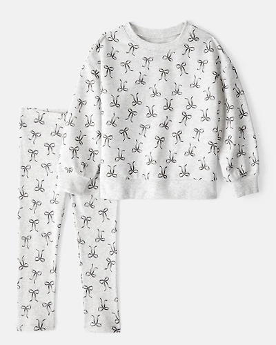 Toddler Girl Bow Print Long-Sleeve Tee & Pant Set - Grey