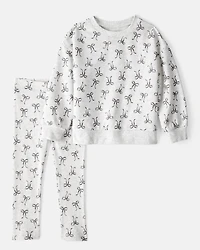 Toddler Girl Bow Print Long-Sleeve Tee & Pant Set - Grey