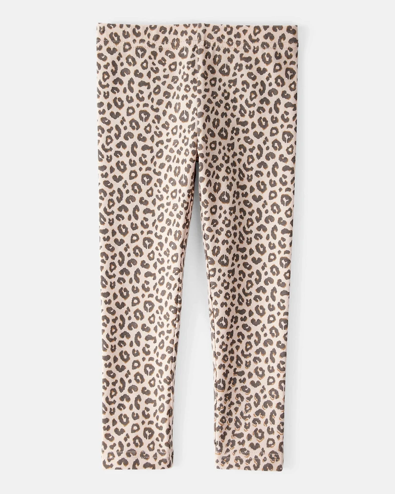 Toddler Girl Cotton Leopard Stretch Leggings - Brown