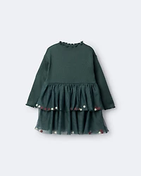 Toddler Girl Tree Pom Pom Long-Sleeve Tutu Dress - Green