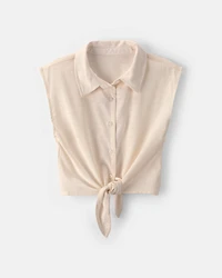Girls Cropped Tie-Front Top - Cream