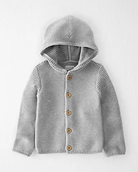 Toddler Organic Cotton Signature Stitch Cardigan in Grey
