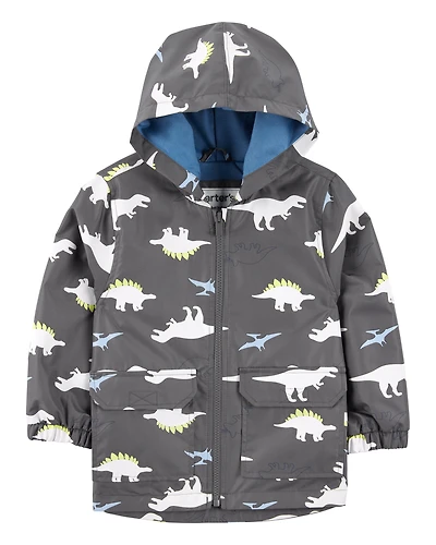 Toddler Boy Dinosaur Color Changing Rain Jacket - Grey