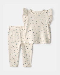 Baby Girl 2-Piece Blueberry Short-Sleeve Top & Pant Set - Ivory
