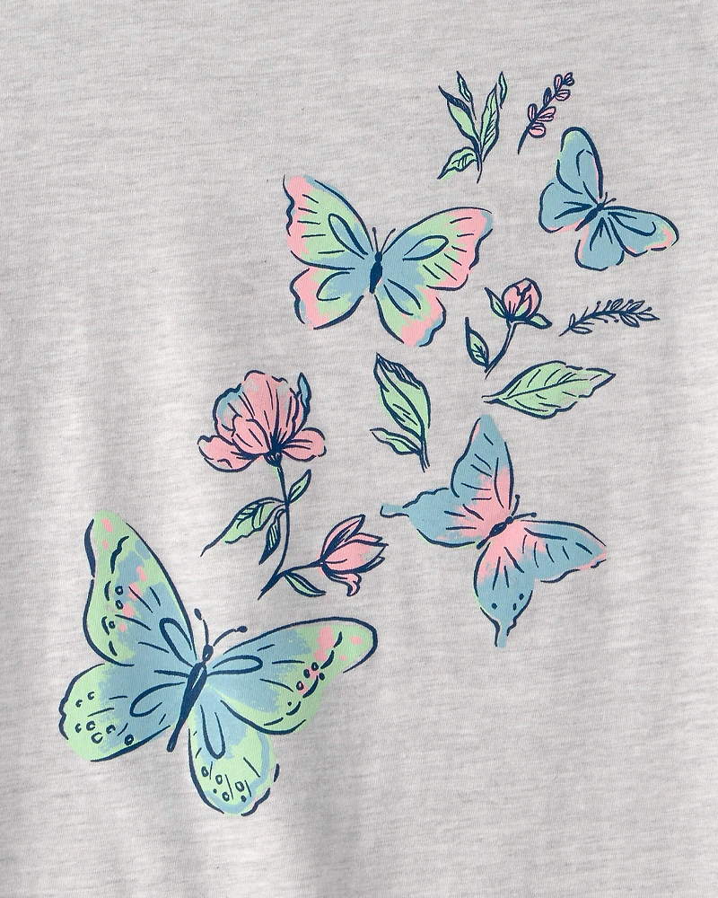 Girls Butterfly Graphic Tee - Grey
