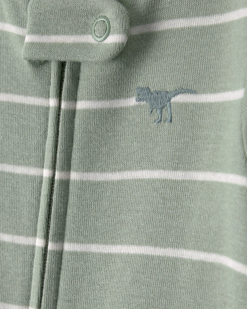 Baby 2-Pack Dinosaur Striped Snug Fit 1-Piece Pajama - Green/Cream