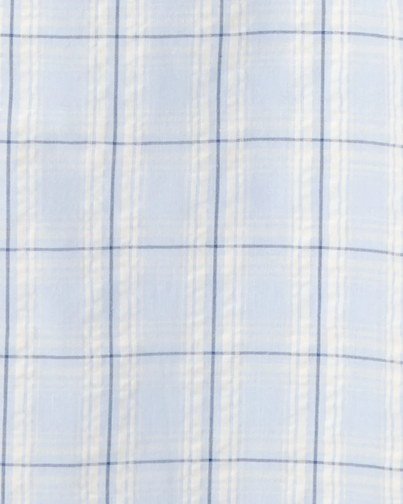 Girls Plaid Smocked Jumpsuit - Blue