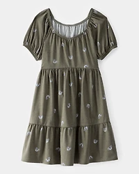 Kid Floral Tiered Puff Sleeve Dress - Green