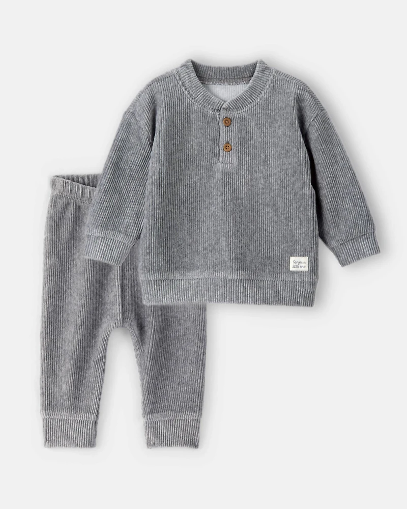 Baby Boy 2-Piece Ribbed Pullover Sweatshirt & Pants Set - Grey