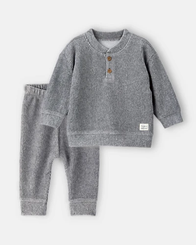 Baby Boy 2-Piece Ribbed Pullover Sweatshirt & Pants Set - Grey
