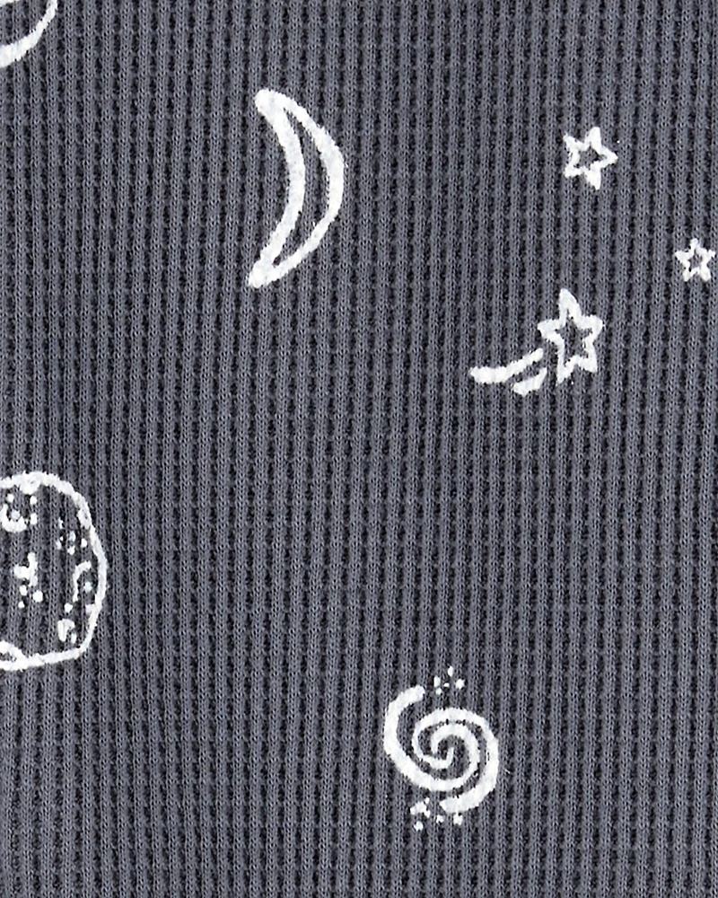 Baby Boy Space Print 2-Way Zip Waffle Knit Sleep & Play Pajamas - Grey