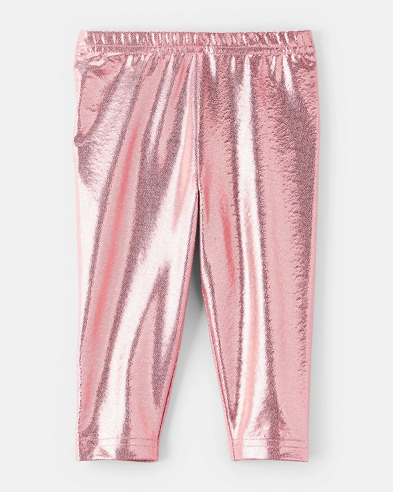 Baby Girl Pull-On Stretch Metallic Leggings - Pink