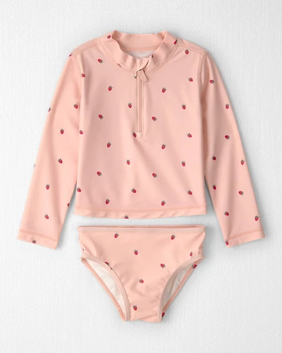 Toddler Girl 2-Piece Recycled Rashguard Swimsuit Set in Strawberry Print