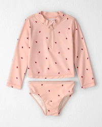 Toddler Girl 2-Piece Recycled Rashguard Swimsuit Set in Strawberry Print