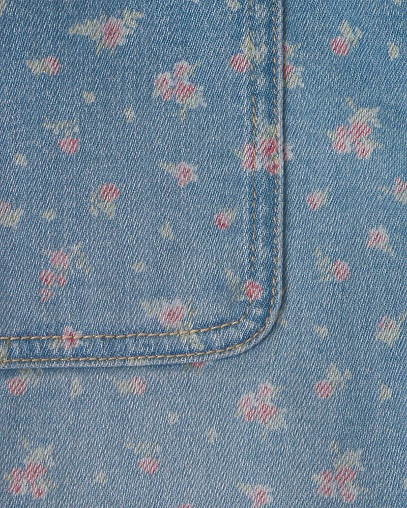 Girls Floral Denim Shorts - Light Wash