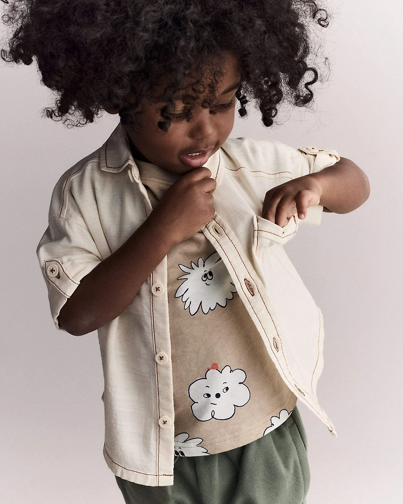 Toddler Boy Button-Down Short-Sleeve Shirt - Cream