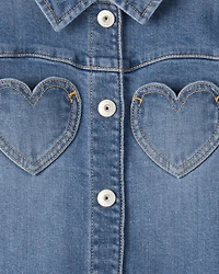 Girls Heart Denim Jacket - Blue