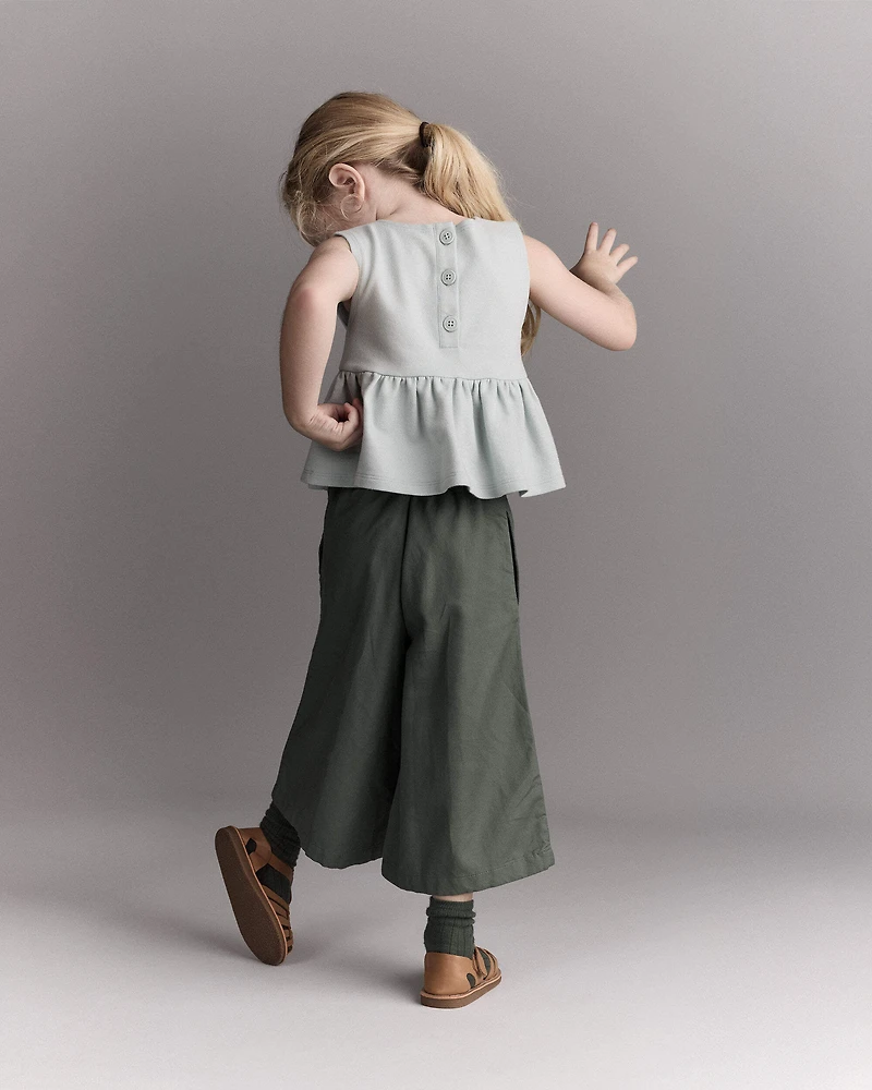 Toddler Girl Peplum Top in Floral Print - Light Blue