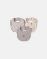 Baby 3-Pack 'Hello Baby' Bibs - Grey/Ivory
