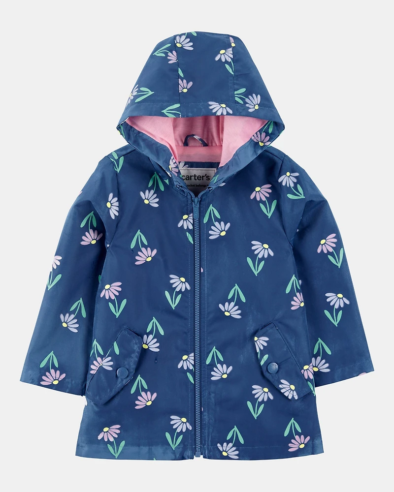 Toddler Girl Color Changing Rain Jacket - Navy