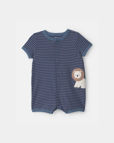 Baby Boy Lion Snap-Up Romper - Navy Blue
