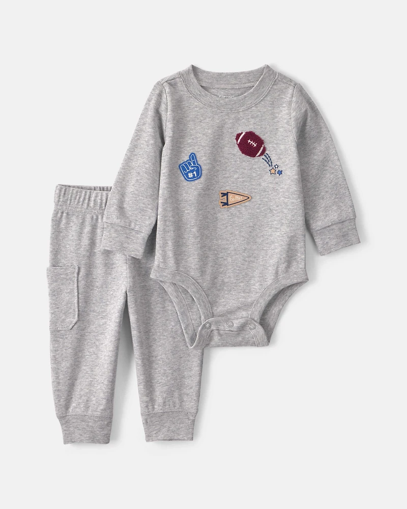 Baby Boy 2-Piece Varsity Long-Sleeve Bodysuit & Pant Set - Grey