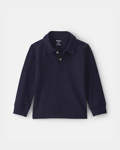 Toddler Boy Uniform Piqué Long-Sleeve Polo Shirt - Navy