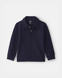 Toddler Boy Uniform Piqué Long-Sleeve Polo Shirt - Navy