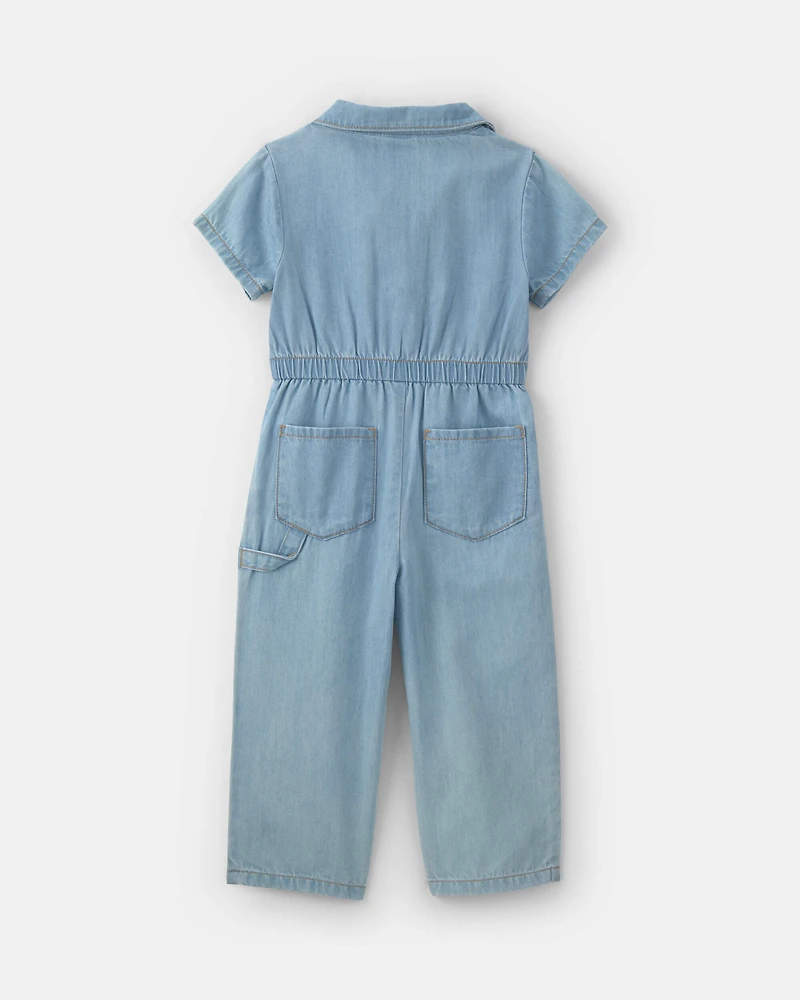 Toddler Girl Short-Sleeve Denim Jumpsuit - Light Wash