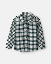 Boys Plaid Long-Sleeve Button-Down Shirt - Green/White
