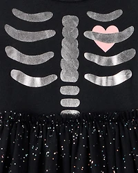 Toddler Halloween Skeleton Glitter Tulle Dress - Black