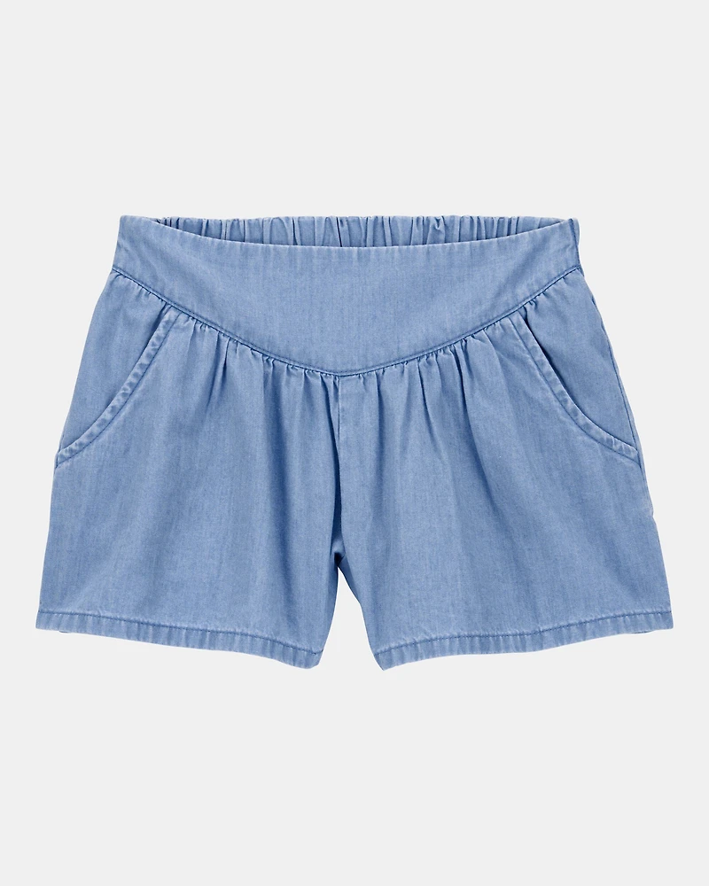 Kid Chambray Pull-On Shorts - Blue