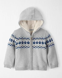 Toddler Boy Recycled Fair Isle Sherpa Sweater Knit Jacket