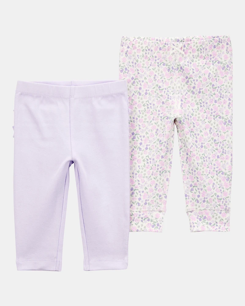 Baby Girl 2-Pack Floral Pull-On Pants - Purple
