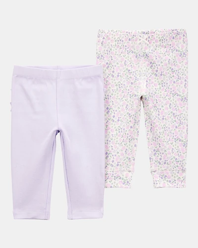 Baby Girl 2-Pack Floral Pull-On Pants - Purple