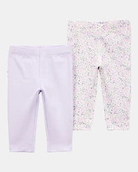 Baby Girl 2-Pack Floral Pull-On Pants - Purple
