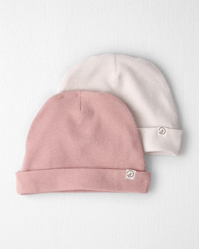 Baby Girl 2-Pack Organic Cotton Rib Caps