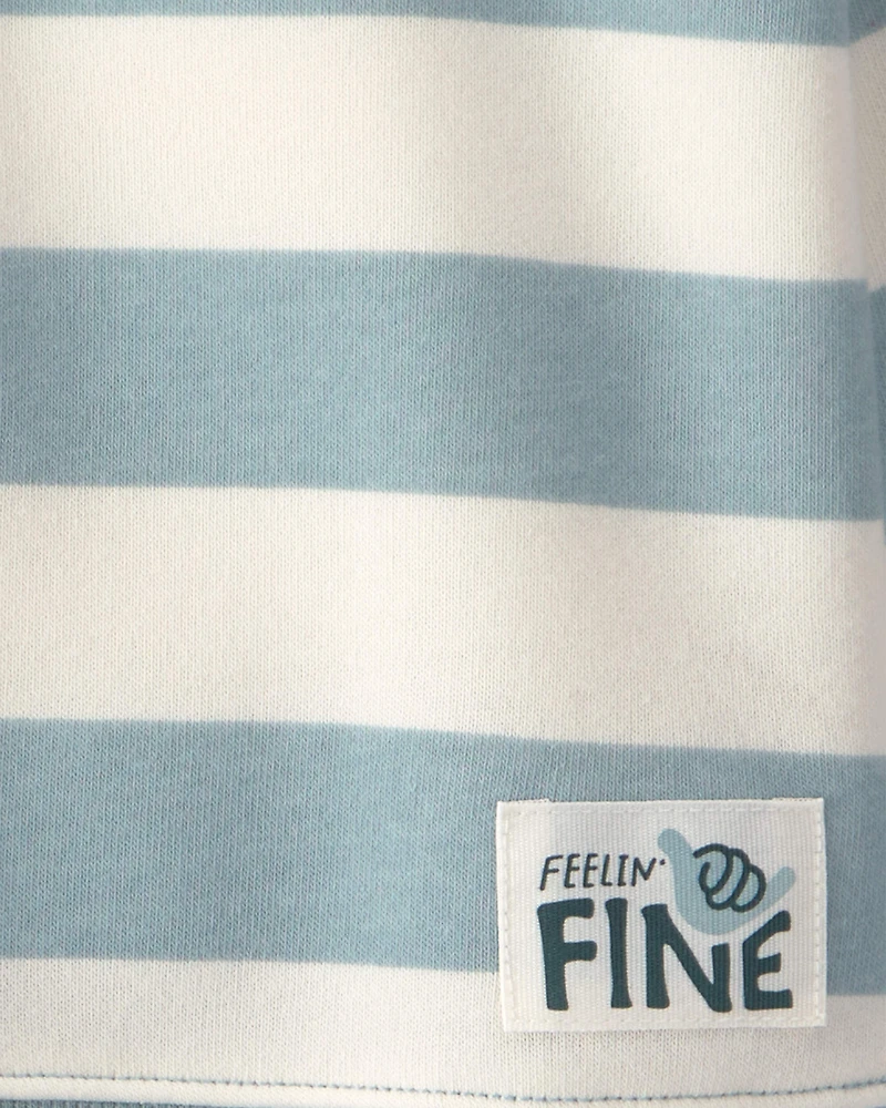 Baby Boy 2-Piece Striped Fleece Henley Top & Pant Set - Blue/Cream