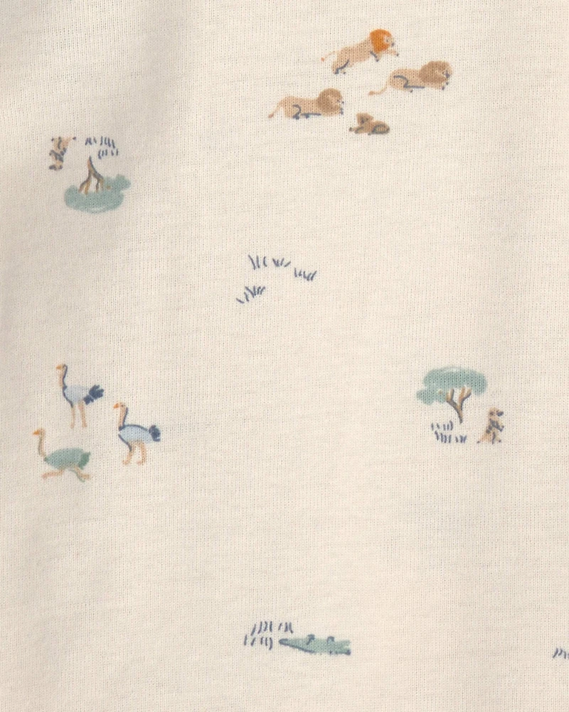 Baby Boy 4-Pack Safari Long-Sleeve Bodysuits - Blue/Grey/Ivory