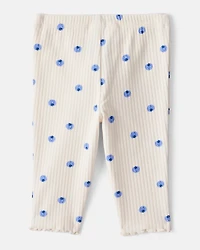 Baby Girl Blueberry Print Cotton Pull-On Pants - Ivory