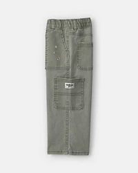 Toddler Boy Splatter Paint Wide-Leg Carpenter Pants - Green