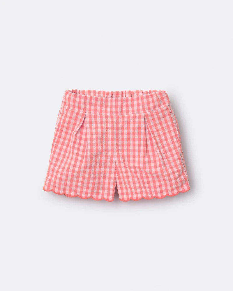 Toddler Girl Gingham Scalloped Short - Orange
