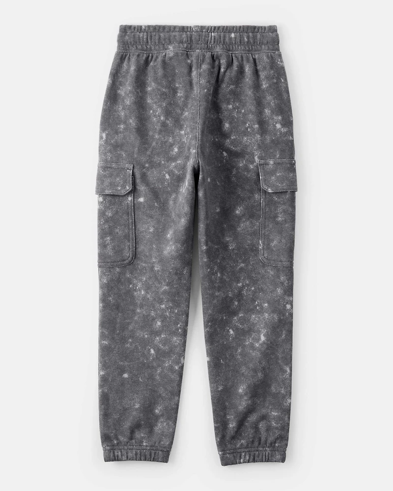 Boys Acid Wash Print French Terry Joggers - Grey