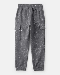 Boys Acid Wash Print French Terry Joggers - Grey
