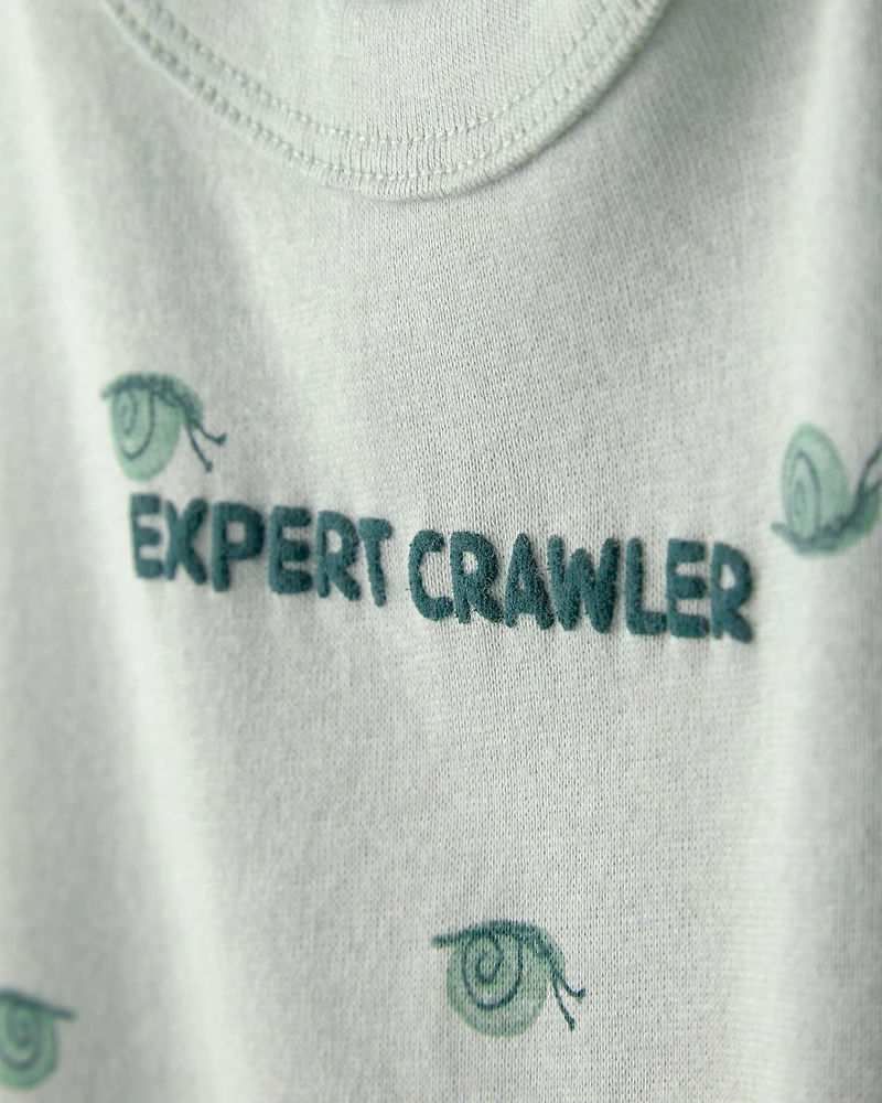 Baby Boy 'Expert Crawler' Snail Short-Sleeve Romper - Green