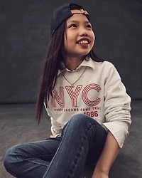 Girls 2-Piece NYC Graphic Sweatshirt & Drawstring Pants Set - Grey