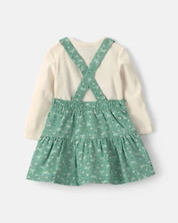 Baby Girl 3-Piece Bow Floral Corduroy Long-Sleeve Dress Set - Green/Cream