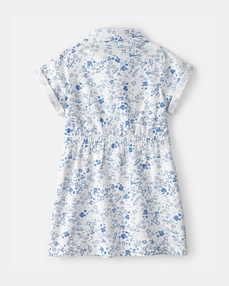 Toddler Girl Floral Button-Up Dress - Blue/White