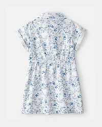 Toddler Girl Floral Button-Up Dress - Blue/White
