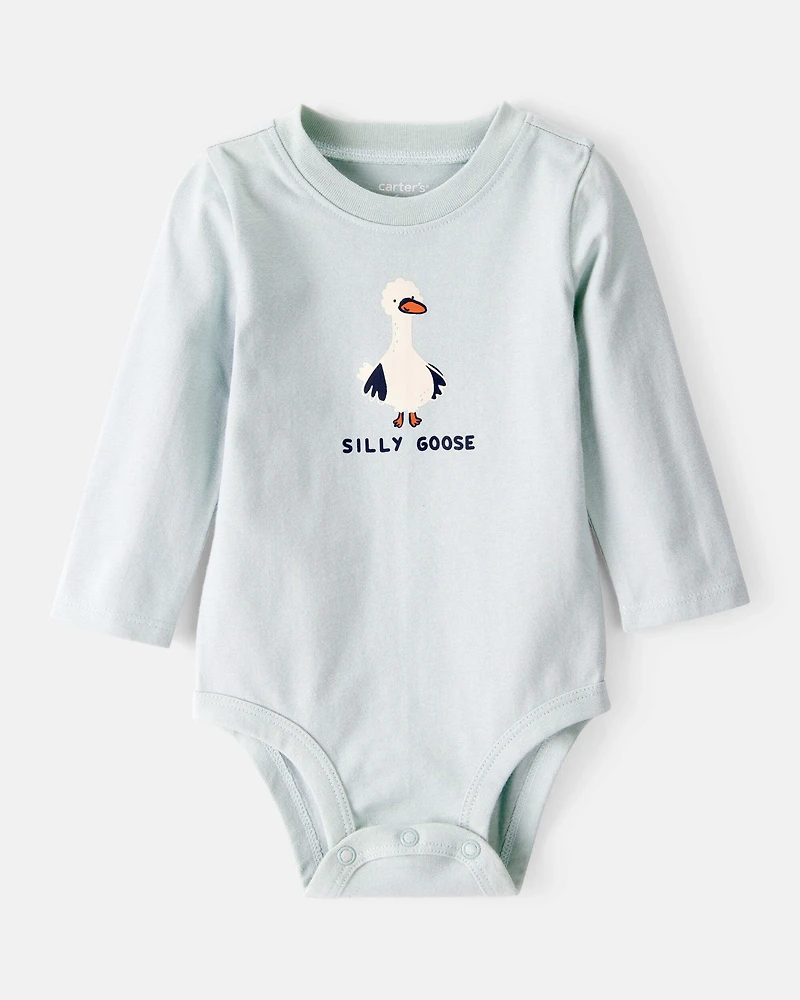Baby Silly Goose Cotton Long-Sleeve Graphic Bodysuit - Blue